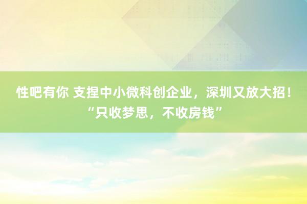 性吧有你 支捏中小微科创企业，深圳又放大招！“只收梦思，不收房钱”