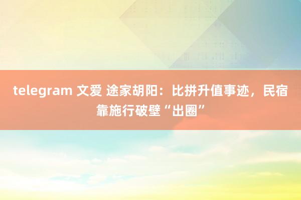 telegram 文爱 途家胡阳：比拼升值事迹，民宿靠施行破壁“出圈”